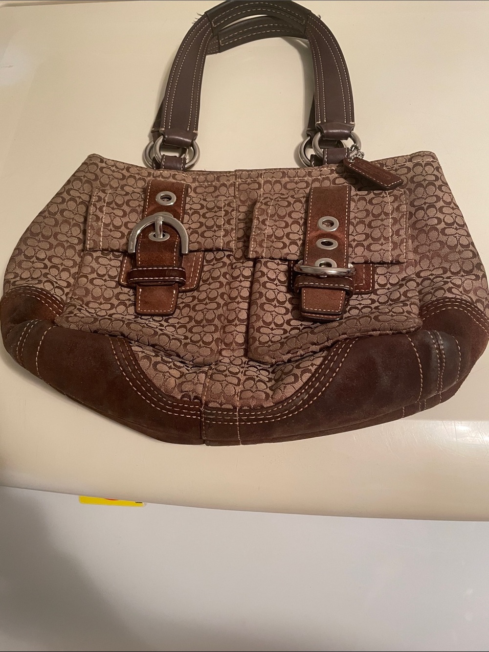Coach Classic 3646 Soho brown canvas and suede leather handbag.